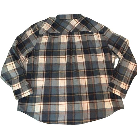 NWT J.Crew Factory XXL Blue Rust Plaid Flannel Cotton Button Down Shirt - Picture 2 of 5